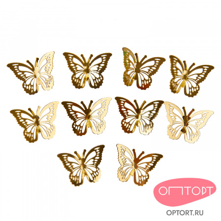 Бабочки из акрила для декора, золотые, 10 шт